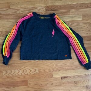 Aviator Nation Navy Crop Top with Neon Stripes